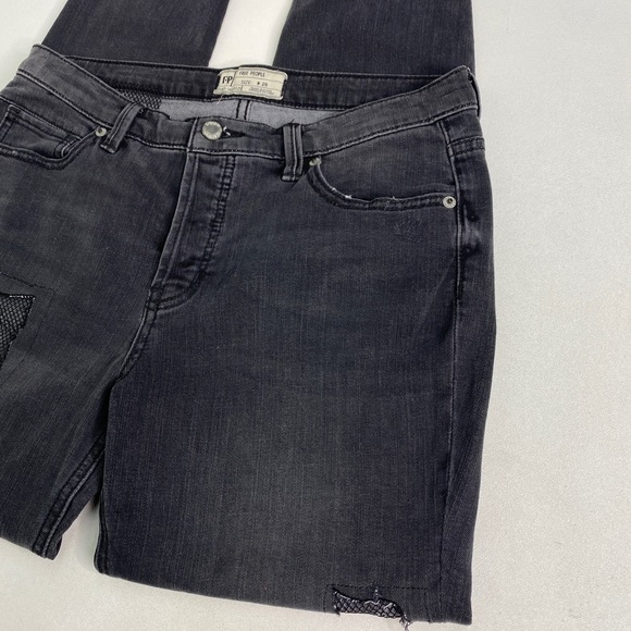 Free People black jeans skinny distressed button fly pants women's size 29 - Picture 7 of 11